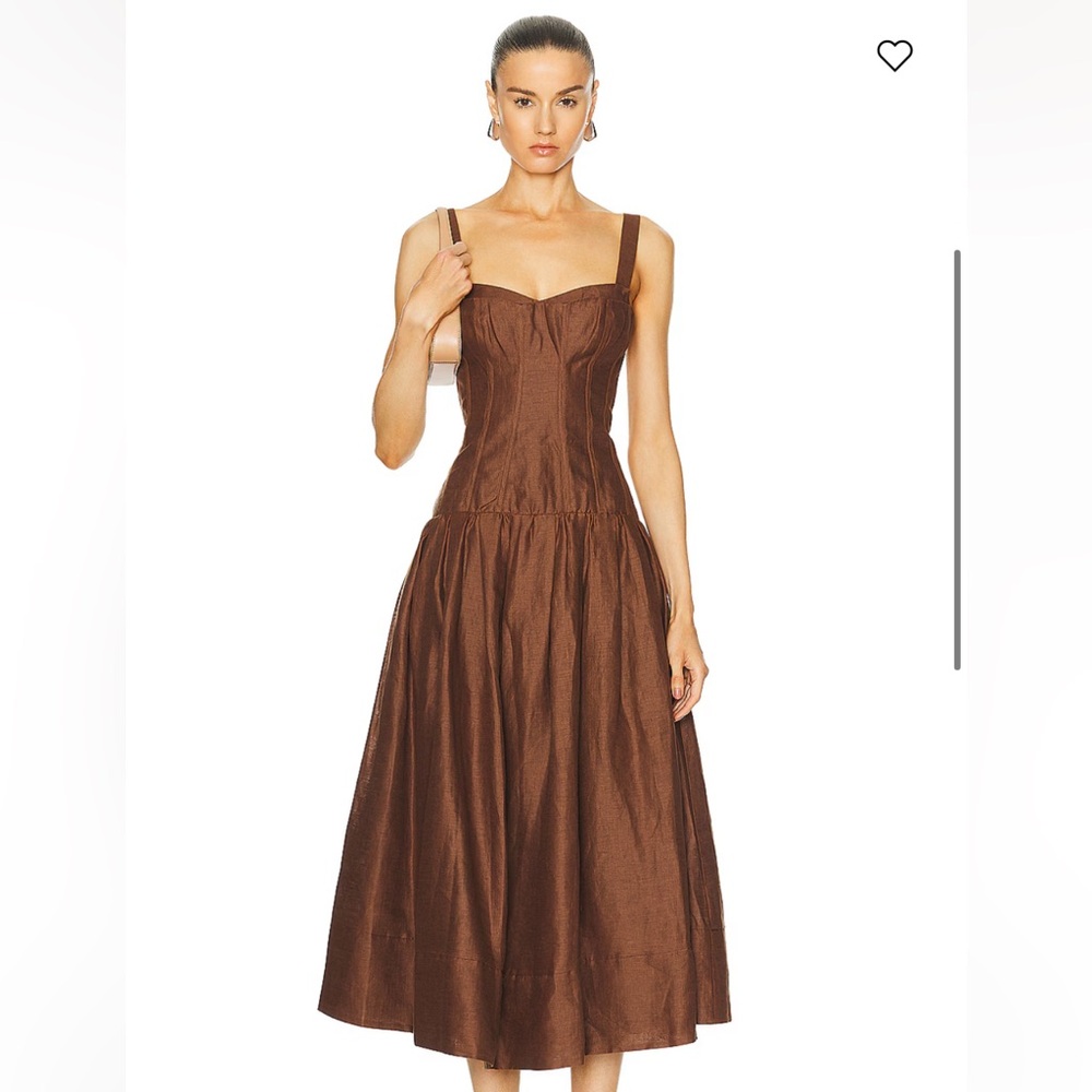 Nicholas Makenna Drop Waist Corset Midi Dress in Cigar